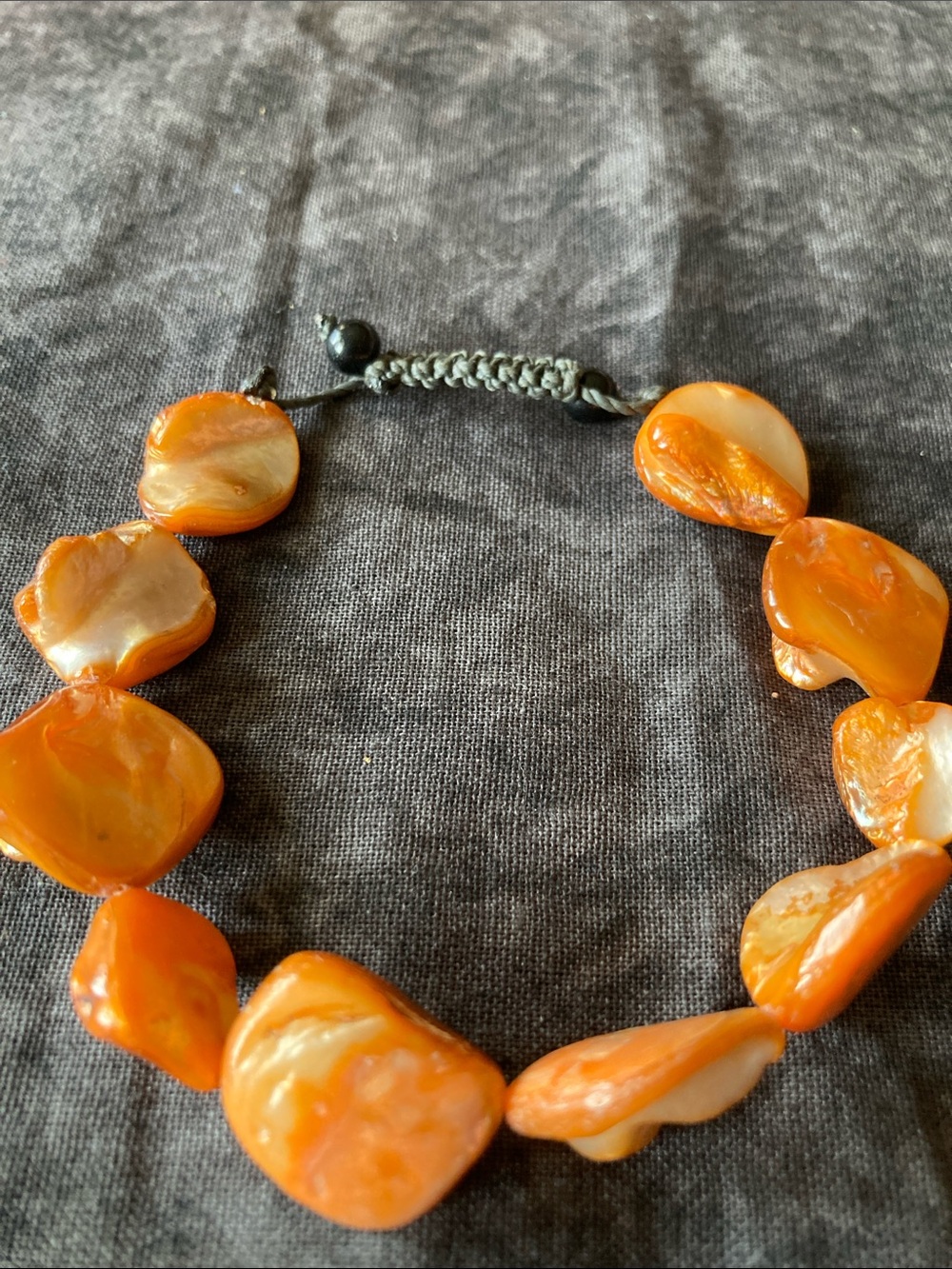 Handmade Boho Orange Shell Bead Necklace with Adjustable Cord